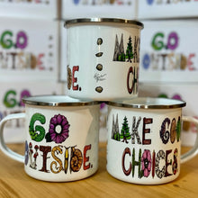 Load image into Gallery viewer, Enamel Camp Mug With Slogan "Go Outside. Make Good Choices."
