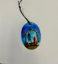 Load image into Gallery viewer, 3 Inch Oval Duble sided Ceramic Nativity Ornament-