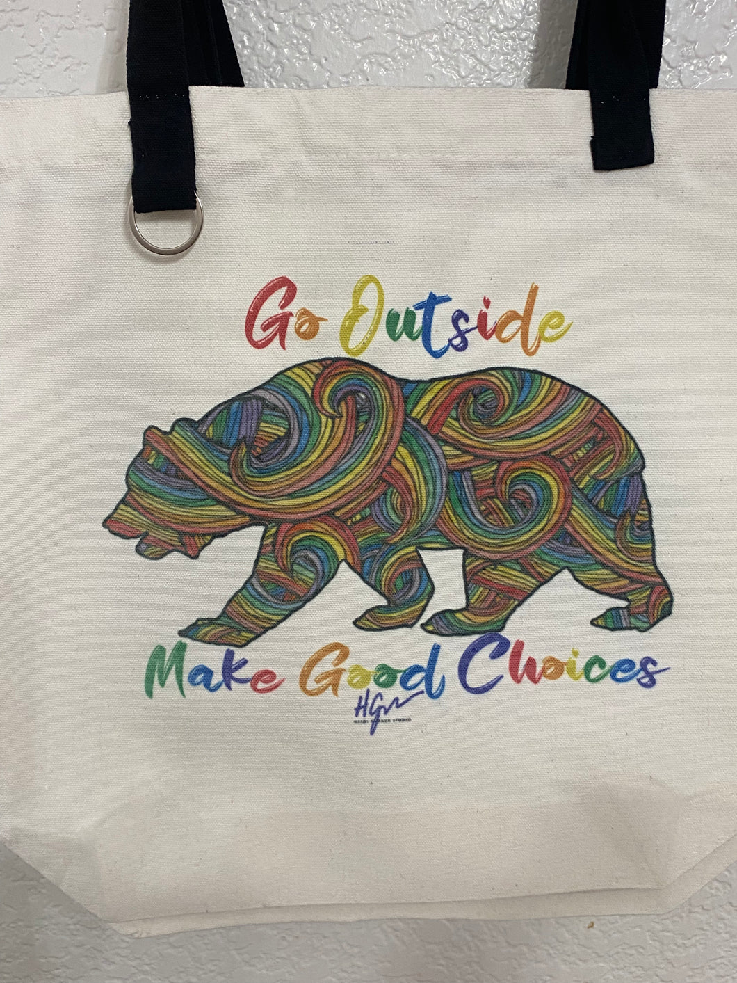 Rainbow Bear  Bear Canvas tote with inner pocket