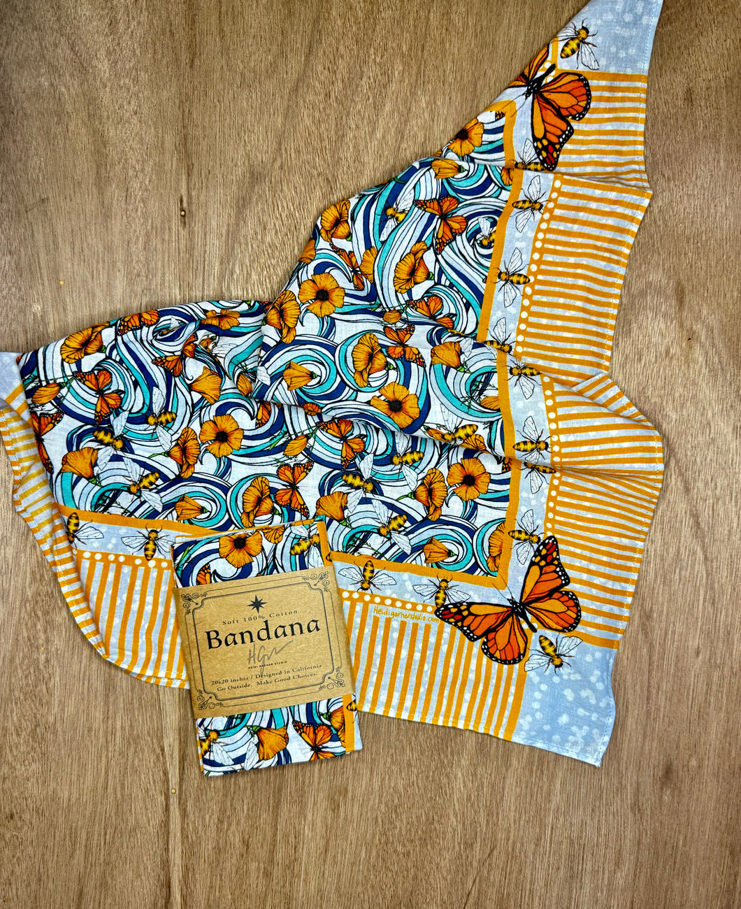 Poppies, Butterflies and Bees Bandana