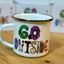 Load image into Gallery viewer, Enamel Camp Mug With Slogan &quot;Go Outside.  Make Good Choices.&quot;

