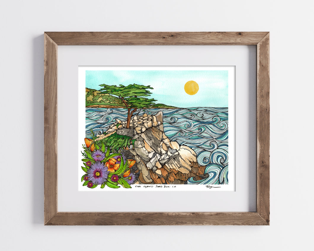 Lone Cypress, Pebble Beach California- Bordered Print- Archival Matte Paper- Hand Titled and Signed