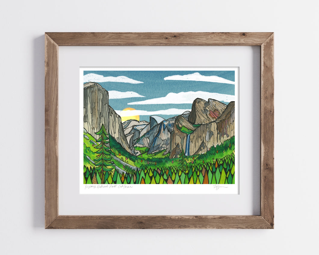 Yosemite Valley Bordered Print- Archival Matte Paper- Hand Titled and Signed