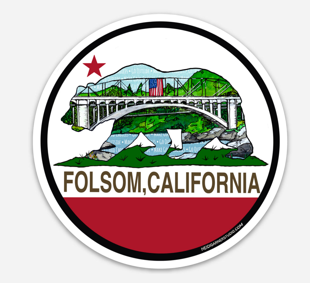 Folsom California Flag Sticker 3.5 inch  Round