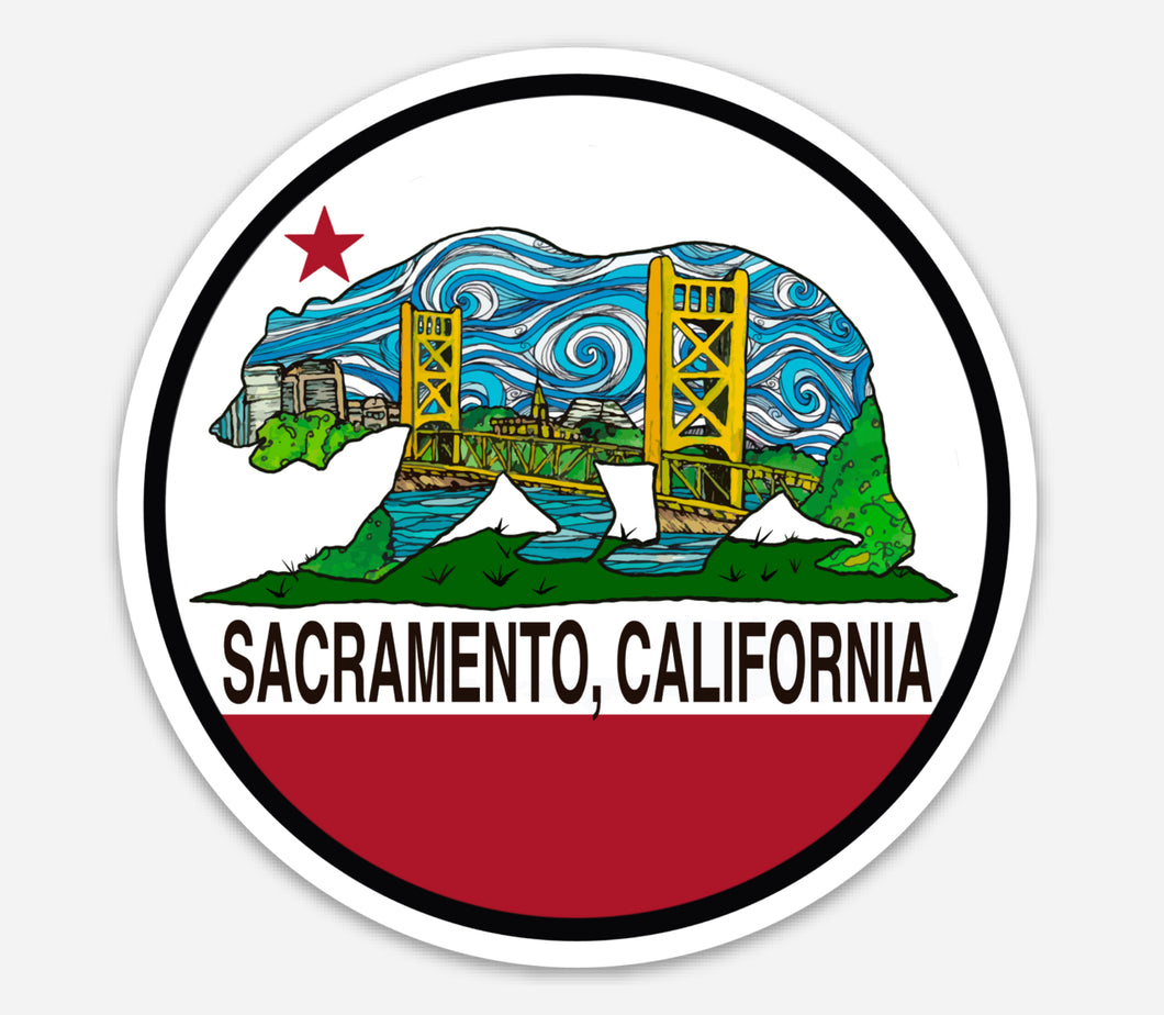 Sacramento California Flag Sticker 3.5 inch  Round