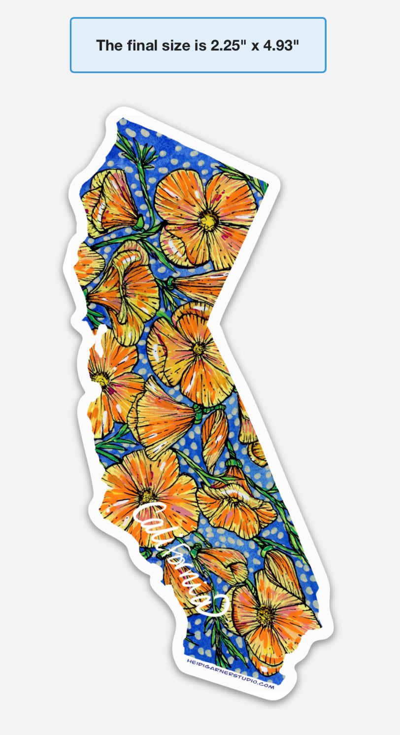 California Poppies State of California 2.25 x 4 inch sticker