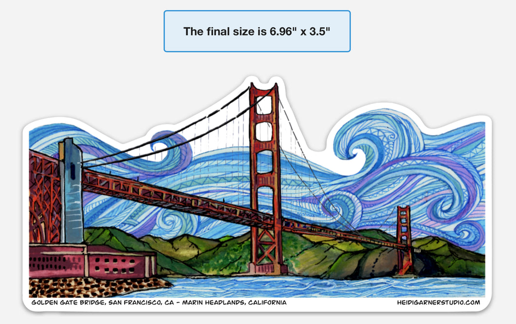 Golden Gate Bridge, San Francisco, Marin Headlands Sticker California 7 inch Vinyl Sticker