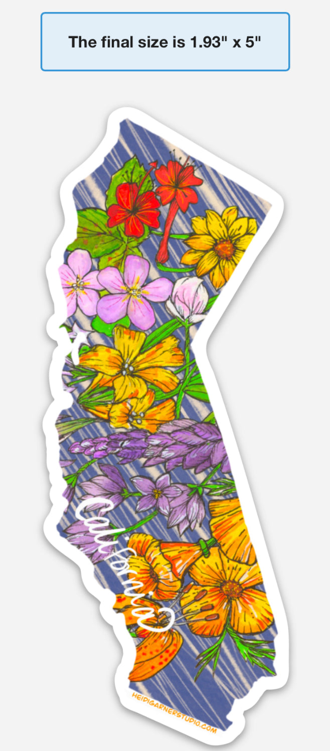 California Wildflowers  State of California 2.25 x 4 inch sticker