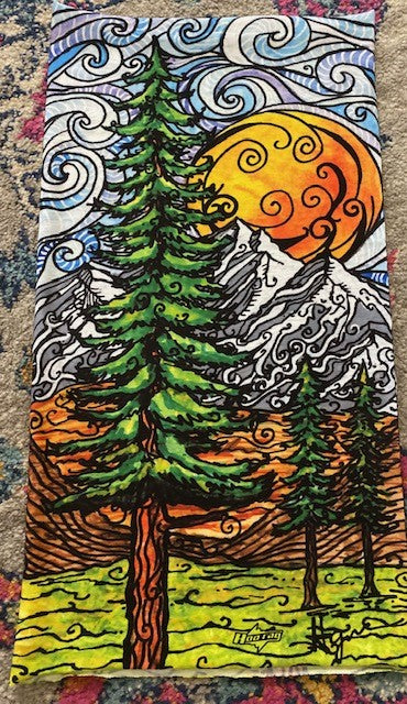 Mountain and Trees- Original Artwork- Hoo-rag Neck Gaiter