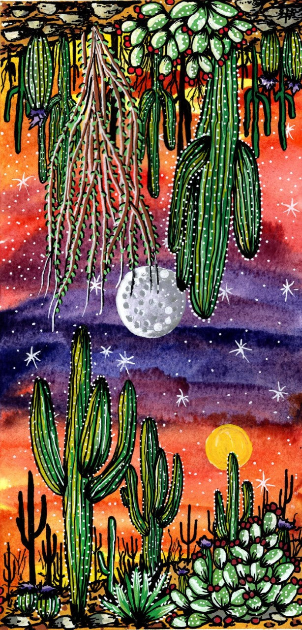 Green Cactus Sunset- Original Artwork- Hoo-rag Neck Gaiter